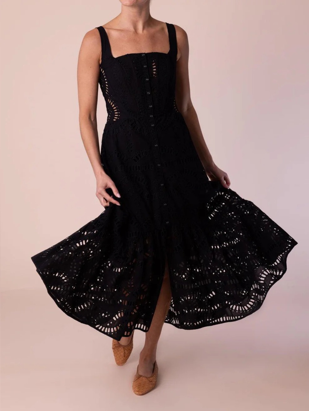 NEW NWT Charo Ruiz Nissy Maxi Dress In Black Lace Eyelet